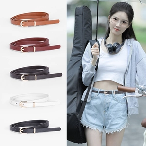 Women's minimalist slim waist belts with golden D-buckles in five stylish colors