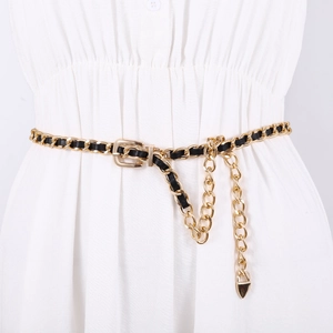 Ceinture Chaîne Tissée pour Femmes en Alliage Métallique et Cuir PU Avec Pendentif Coeur Ceinture Décorative Élégante pour Robe