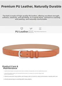 Close-up of premium brown PU leather belt with silver rounded buckle and reinforced stitching