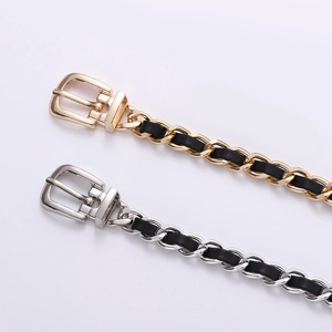 Ceintures chic en chaîne métallique or et argent avec cuir PU et boucle en D pour femme