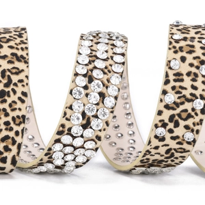 Punk leopard print belt with three rows of rhinestones and studded vintage buckle