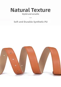 Detail of a brown PU leather belt showing smooth edges and uniform stitching texture