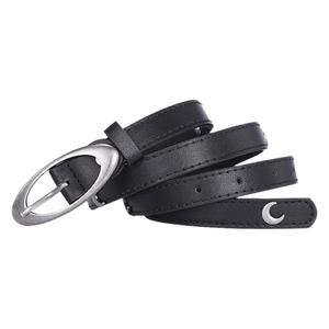 Ceinture punk en cuir noir avec pendentif lune et boucle argentée vintage rétro