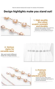 Detail of rose gold zinc alloy waist chain with plum blossom pearl inlays and lobster clasp