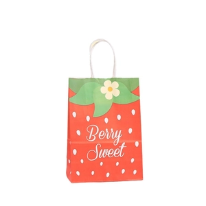 Sacchetto regalo creativo a forma di fragola in carta kraft con testo Berry Sweet e foglia