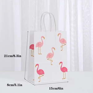 Cartoon Flamingo Printed Kraft Paper Gift Bag With Handle Small Shopping Handbag For Party Favor Wedding Souvenir Packaging