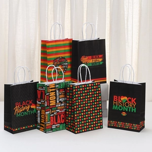 Black History Month Kraft Paper Gift Bags With Handles For Party Favors African Map Portrait Pattern Ethnic Tote Bags