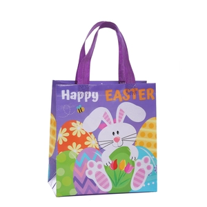 Sac fourre-tout de Pâques violet avec lapin et œuf en tissu non tissé laminé