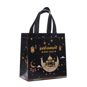 Borsa shopping Eid in tessuto non tessuto con stampa moschea dorata e auguri festivi