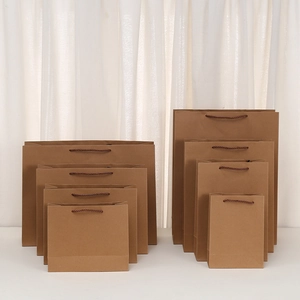 Kraft Paper Gift Bags With Woven Handles Minimalist Brown Shopping Bags For Clothing Takeout Packaging Holiday Favor Bags