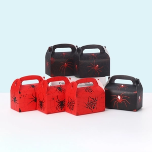 Spider web pattern gift box with handle for Halloween party and festive favors