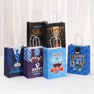 Happy Father's Day Gift Bags Kraft Paper Tote Bags With Handles For Party Favors Shopping Packaging Dad Hero Design Tote