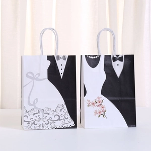 Wedding Gift Bags Kraft Paper Party Favor Bags With Creative Tuxedo Wedding Dress Printed Souvenir Handbag For Guests