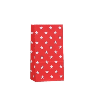 Independence Day red paper candy bag with white star pattern and jagged top edges