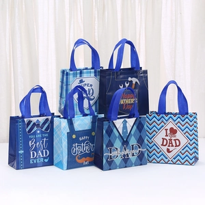 Sacchetto Regalo per la Festa del Papà in Tessuto Non Tessuto Stampato Laminato Cartone Animato Blu per Confezioni Regalo