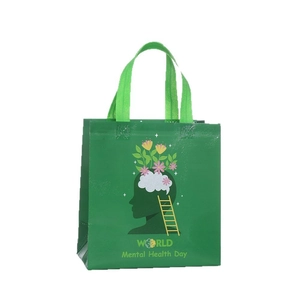 Eco-friendly green non-woven shopping bag for World Mental Health Day with top handles
