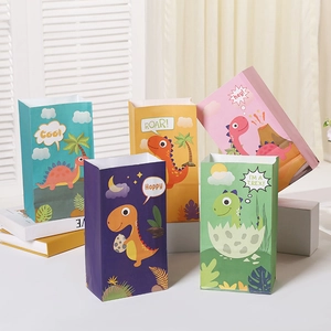 Cartoon Dinosaurier Kraftpapier Geschenktüten Mit Aufklebern Für Kinder Geburtstag Party Mitgebsel Süße Tier Lebensmittel Süßigkeiten Tüte