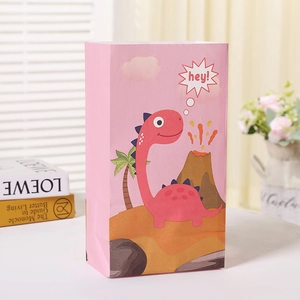 Rosa Kraftpapier Dinosaurier Süßigkeitentüte mit süßem Cartoon-Dinosaurier-Druck