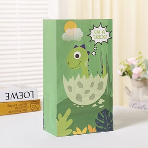 Kreative grüne Dinosaurier-Geschenktüten aus Kraftpapier mit süßem T-Rex-Motiv für Süßigkeiten