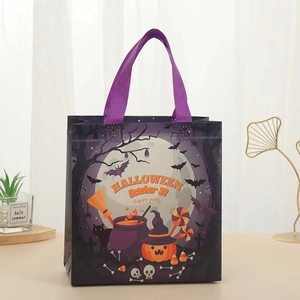 Halloween cartoon printed non-woven gift tote bag featuring pumpkins and bats