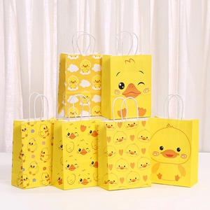 Cute Cartoon Little Yellow Duck Kraft Paper Gift Bag With Handle For Kids Birthday Party Favors Packaging Handheld Goodie Bag