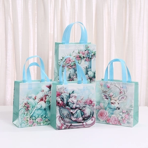 Reusable Non-Woven Christmas Gift Bag With Handle Waterproof Cartoon Santa Reindeer Pattern Holiday Party Favor Packaging Shopping Tote Bag