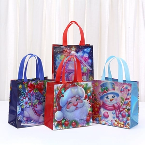 Christmas Cartoon Printed Non-Woven Handbag Santa Claus Snowman Pattern Reusable Gift Bag For Festival Holiday Party Favors
