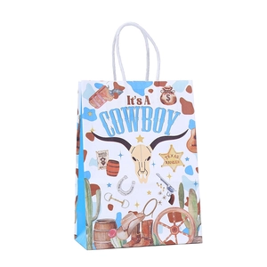 Cowboy themed paper gift bag featuring Western elements and Texas Ranger illustrations