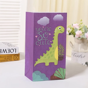 Sac cadeau dinosaure violet mignon avec texte you're so cute pour anniversaire