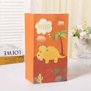 Sac à bonbons dinosaure orange avec motif tricératops pour emballage cadeau créatif