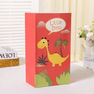 Sac cadeau en papier rouge avec motif dinosaure mignon pour bonbons et fêtes d'enfants