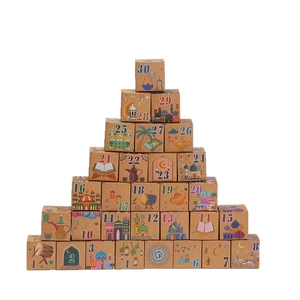 30-piece Ramadan countdown gift box set made of kraft paper with moon and star patterns