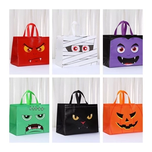 Halloween Cartoon Monster Face Non-Woven Tote Bag Pumpkin Mummy Frankenstein Vampire Printed Gift Bag Party Candy Bag