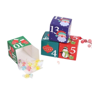 Christmas countdown gift boxes with colorful Santa Claus and penguin cartoon prints