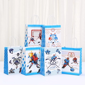 Ice hockey themed kraft paper gift bags with handles for sports parties and events