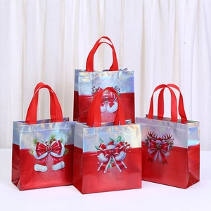 Christmas Gift Bag Laser Non-woven Fabric Handbag With Bow Deer Horn Pattern Festive Party Favor Shopping Wrap Tote Bag