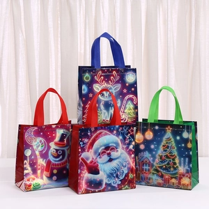 Festive Neon Christmas Printed Non-Woven Gift Bags Reindeer Santa Claus Snowman Holiday Party Handbags Gift Packaging