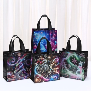 Christmas Non-Woven Gift Bags Neon Line Print Reusable Shopping Bag Portable Party Favor Treat Bag With Handle Festive Package