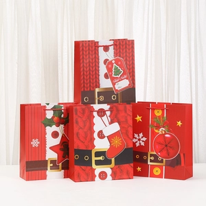 Christmas Cardboard Gift Bags With Cartoon Santa Print Handbags For Holiday Party Candy Gift Wrapping Festive Paper Bags