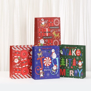 Exquisite Christmas White Cardboard Gift Bags Assorted Cartoon Santa Reindeer Patterns Portable Holiday Party Packaging Bags