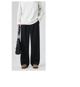 Men's wide-leg casual pants in black with a draped fit and pleated waist design