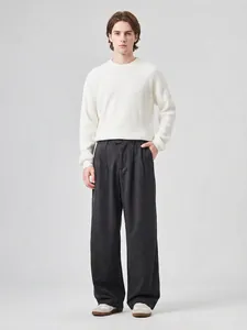 Men Casual Wide Leg Pants Pleated High Drape Straight Leg Loose Fit Wrinkle Resistant Urban Minimalist Trousers