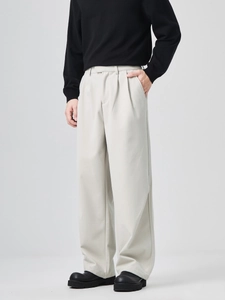 Men's wide-leg beige grey trousers in drape fabric with stylish double pleats