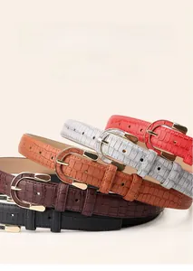 Collection of crocodile texture belts in five colors with polished gold alloy buckles