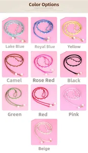 Colorful velvet waist ropes with imitation pearls shown in ten vibrant color options