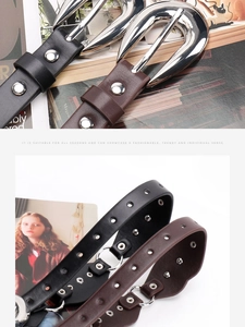 Détails de ceintures en cuir PU punk avec rivets en argent et grandes boucles métalliques