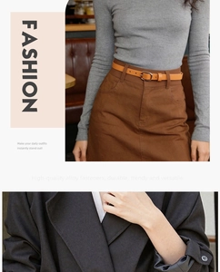 Detail view of a brown leather waist belt with high-quality gold buckle for women