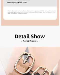 Detail view of smooth gold square metal buckle on 1.7cm wide slim leather belts