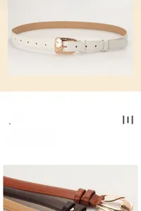 Detailed close-up of textured gold oval buckle on fashion slim PU leather belts for women