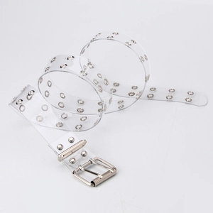 Punk style clear PVC belt with double metal eyelets and silver buckle for cargo pants
